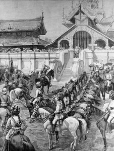 Unsere Truppen in Birma: Empfang von General F. Roberts in Mandalay am Osttor des Palastes, aus 
